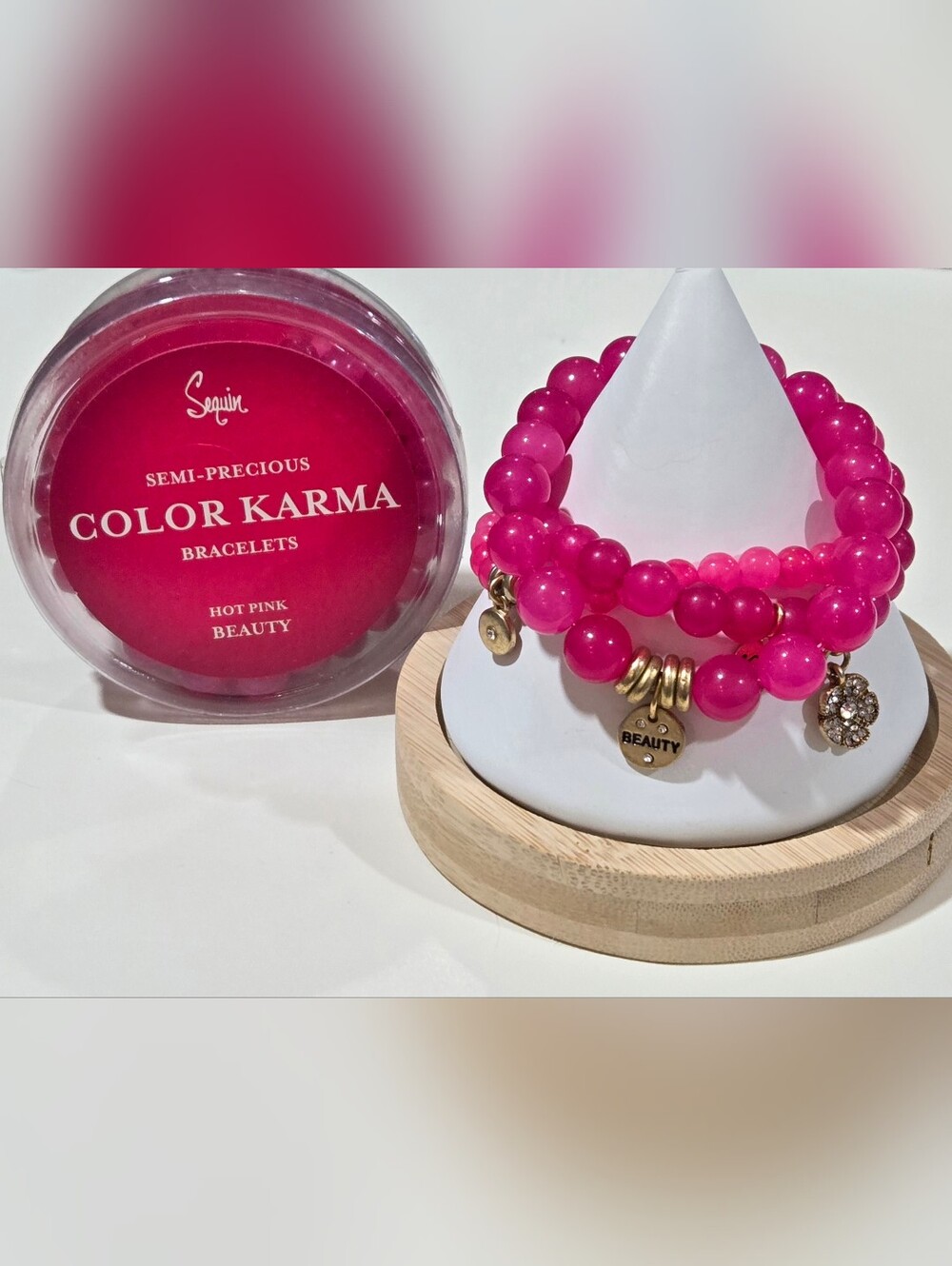 Nordstrom Sequin Color Karma Hot Pink Semi Precious Bracelet Set 3 NWT Unopened